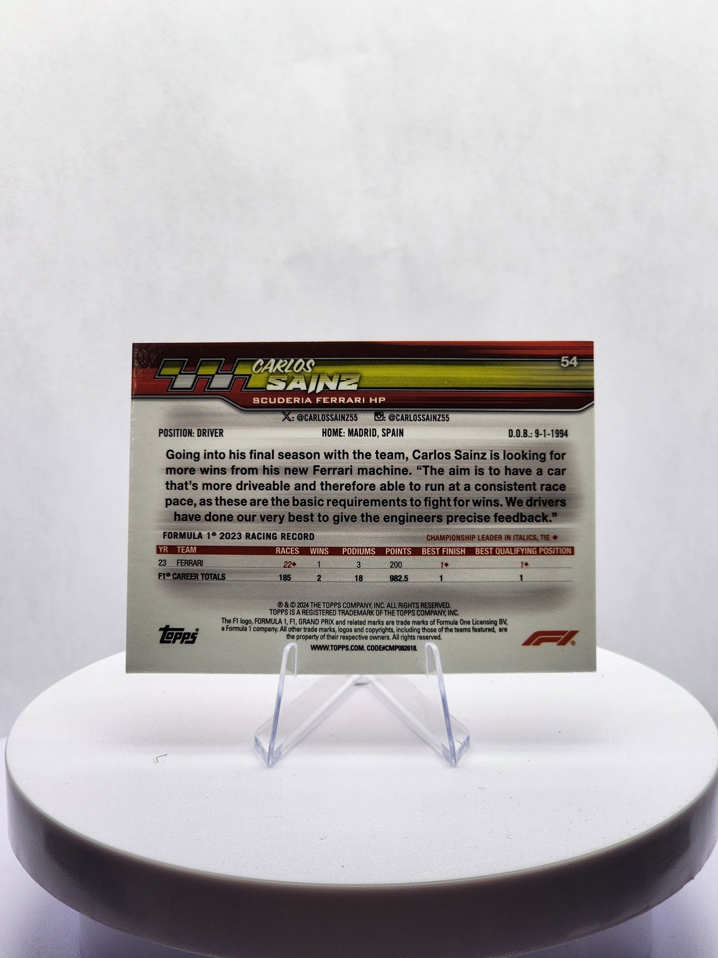 Carlos Sainz - Foil Portrait #54